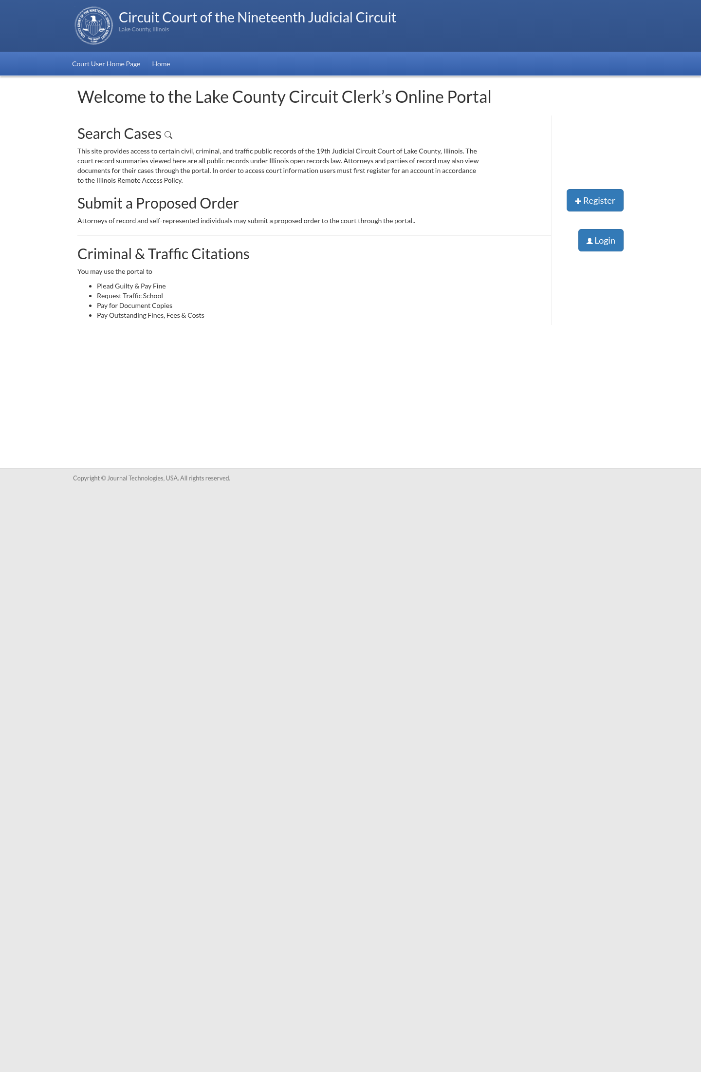 Journal Technologies Landing Page Still Rendered visual reference