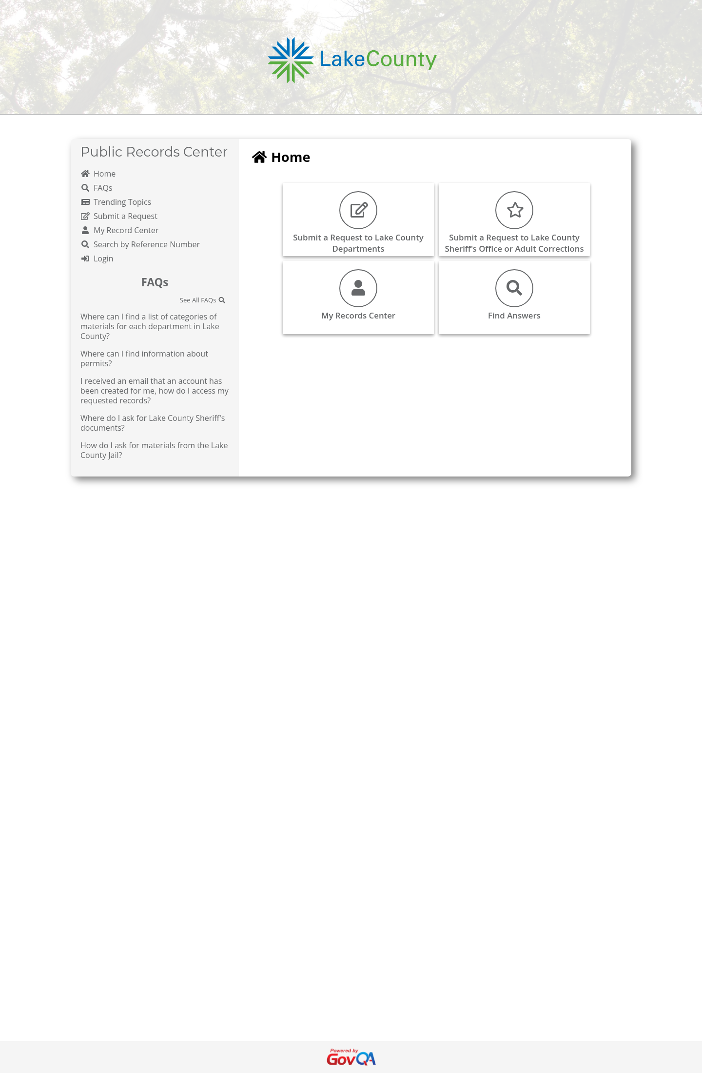 Lake County GovQA Portal Still Rendered visual reference